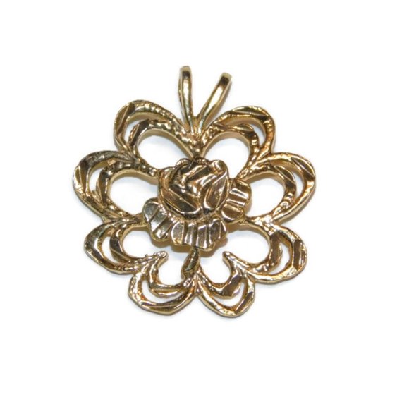 Rose within Flower Pendant !4k Yellow Gold